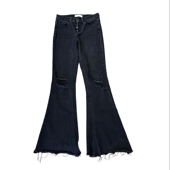 Vervet High Rise Black Distressed Super Flare Raw Hem Stretch Jeans Size 26 - Picture 7 of 8